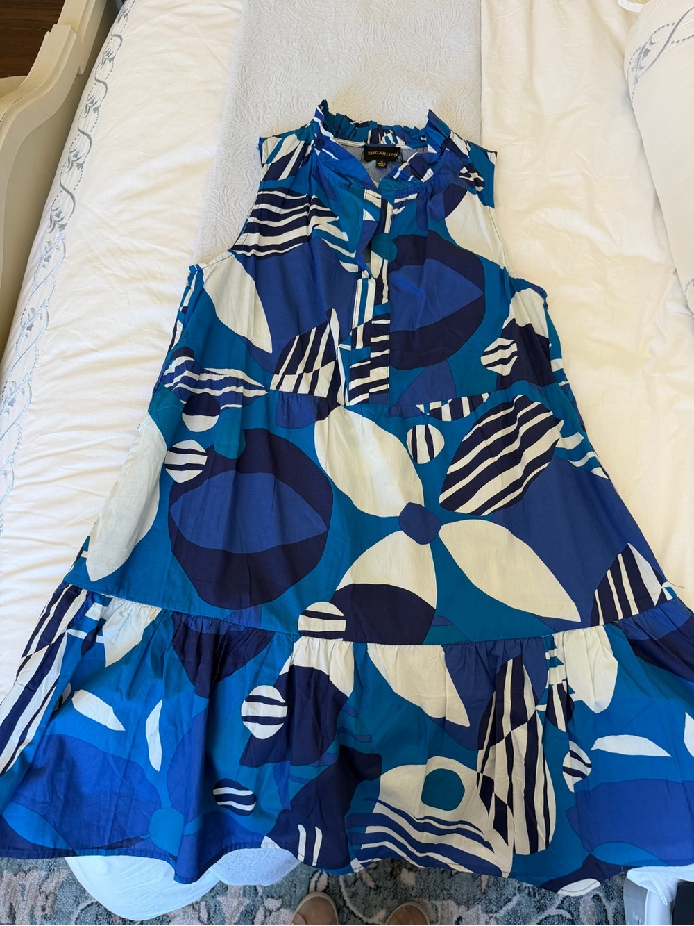 Sugarlips Alyssa Dress in Blue Abstract Print